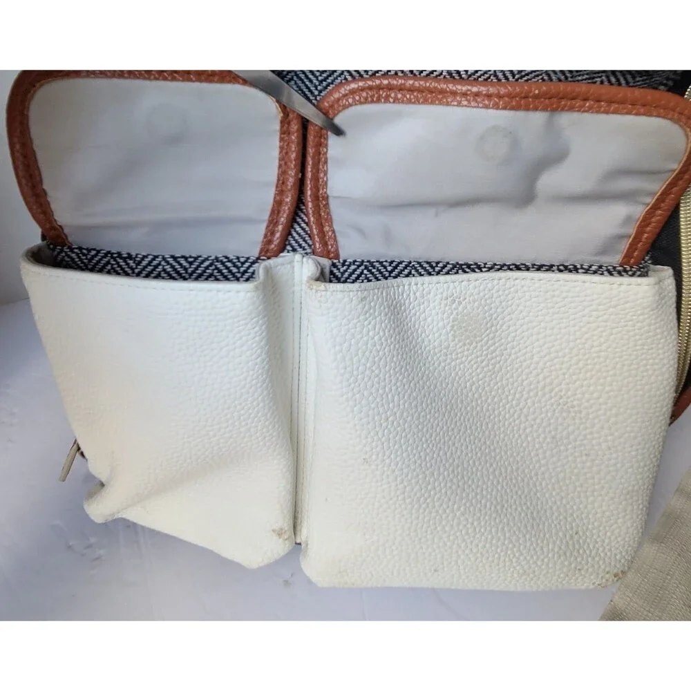 Itzy Ritzy Big Diaper Bag Backpack Coffee Cream Gray Herringbone
